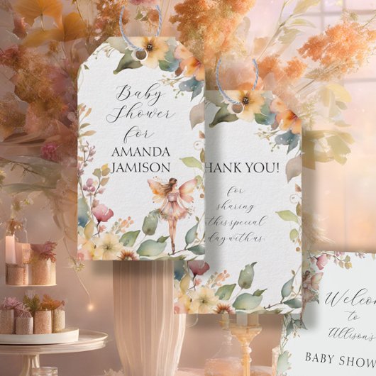 Betoverde Feeën Herfst Bloemen Meisje Baby Shower Cadeaulabel