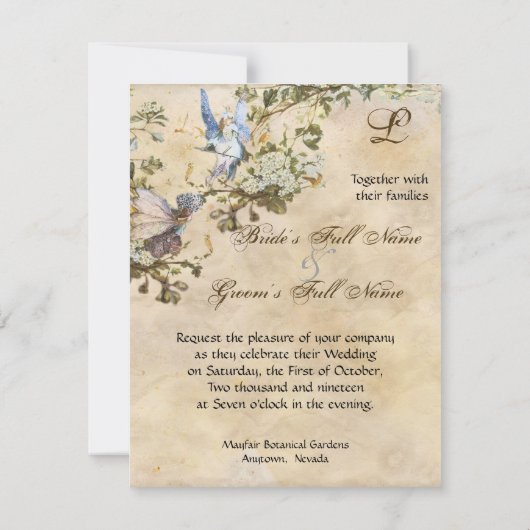 Betoverde feeën, vintage bruiloft uitnodiging (Achterkant)