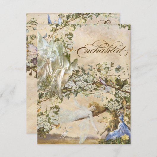 Betoverde feeën, vintage bruiloft uitnodiging (Voorkant / Achterkant)