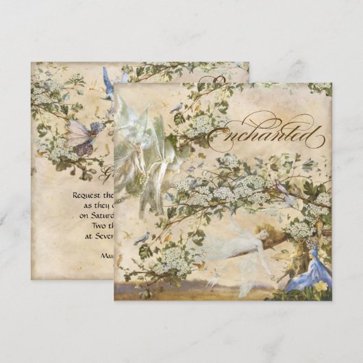 Betoverde feeën, vintage bruiloft uitnodiging (Voorkant / Achterkant)