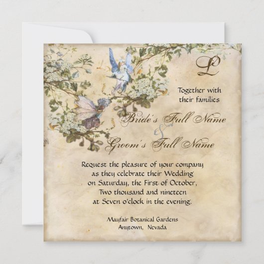 Betoverde feeën, vintage bruiloft uitnodiging (Achterkant)