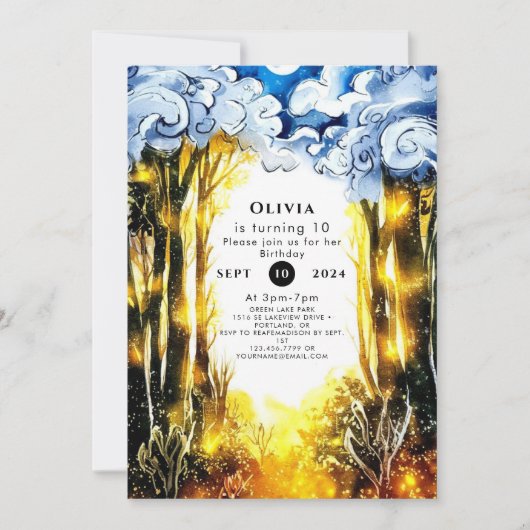 Betoverde Firefly Woodland verjaardag Kaart (Voorkant)