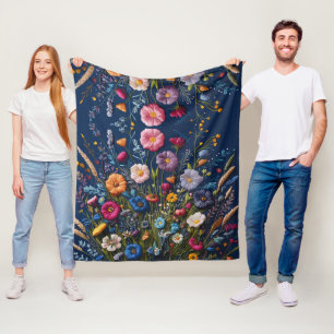 Betoverde Flora Geborduurde Wildflower Meadow Fleece Deken
