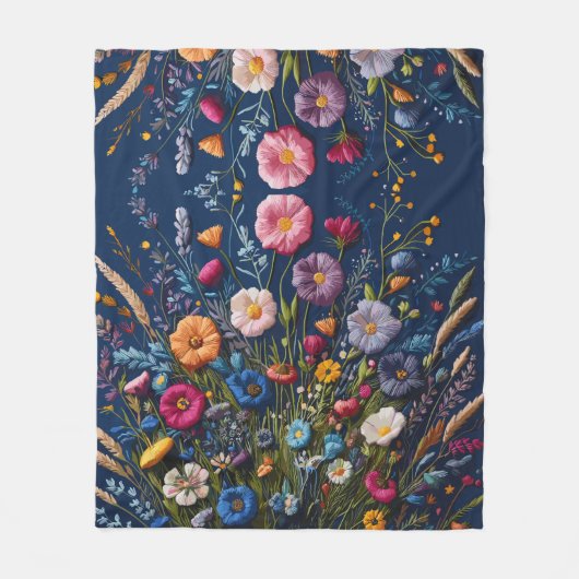 Betoverde Flora Geborduurde Wildflower Meadow Fleece Deken (Voorkant)