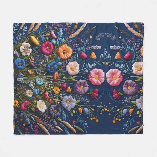 Betoverde Flora Geborduurde Wildflower Meadow Fleece Deken (Voorkant (Horizontaal))