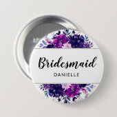 Betoverde Floral Paarse bruidsmeisje monogram Ronde Button 7,6 Cm (Voorkant /achterkant)