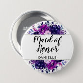 Betoverde Floral Paarse Maid of Honor Monogrammed Ronde Button 7,6 Cm (Voorkant /achterkant)