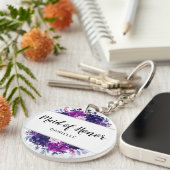 Betoverde Floral Paarse Maid of Honor Monogrammed Sleutelhanger (Voorkant Rechts)