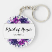 Betoverde Floral Paarse Maid of Honor Monogrammed Sleutelhanger (Achterkant)