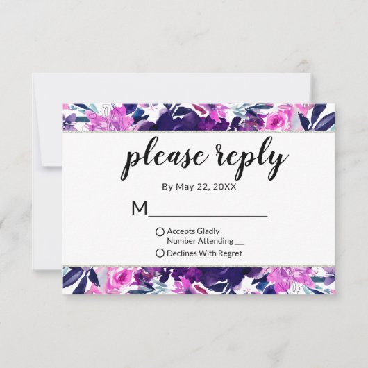 Betoverde Floral Violet bruiloft Beantwoord RSVP Kaartje (Voorkant)