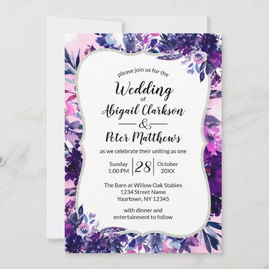 Betoverde Floral Violet Paarse Waterverf bruiloft Kaart (Voorkant)