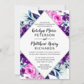 Betoverde Floral Violet Waterverf Diamond Bruiloft Kaart (Voorkant)