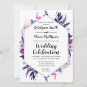 Betoverde Floral Violet Waterverf Hexagon Bruiloft Kaart (Voorkant)