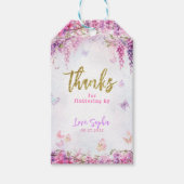 Betoverde Floral Wisteria Glitter Vlinder Cadeaulabel (Voorkant)