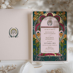 Betoverde Forest Art Deco bruiloft uitnodiging