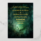 Betoverde Forest Emerald Goud Chique Elegant Bruil Folie Uitnodiging (Voorkant)