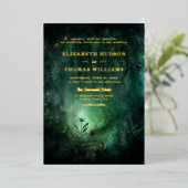 Betoverde Forest Emerald Goud Chique Elegant Bruil Folie Uitnodiging (Staand Voorkant)