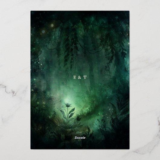 Betoverde Forest Emerald Goud Chique Elegant Bruil Folie Uitnodiging (Achterkant)