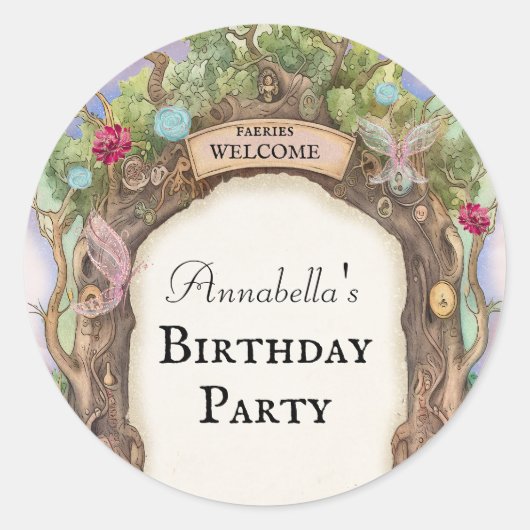 Betoverde Forest Fairy Garden op roze Ronde Sticker (Voorkant)