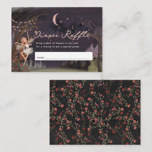 Betoverde Forest Fairy Luier Raffle Ticket Informatiekaartje (Voorkant / Achterkant)