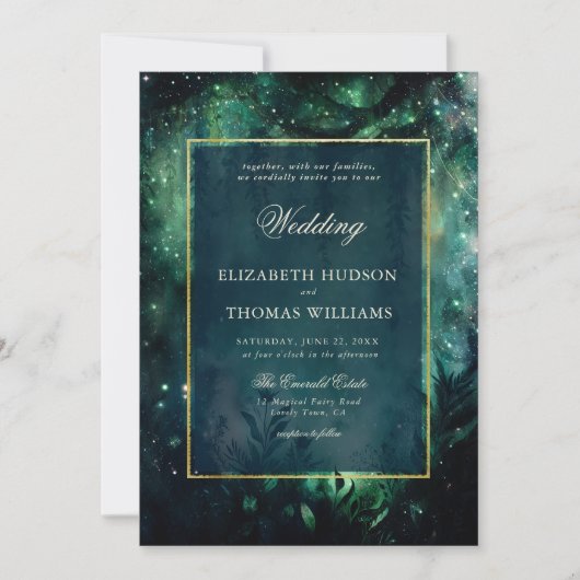 Betoverde Forest Faux Gold Lijst Elegante bruiloft Kaart (Voorkant)