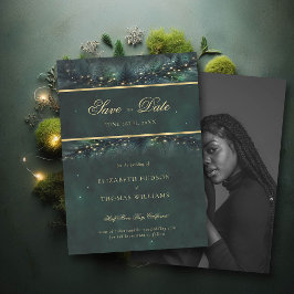 Betoverde Forest Gold Photo Bruiloft Save the Date Kaart