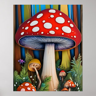 Betoverde Forest Magic Mushroom kleur Poster