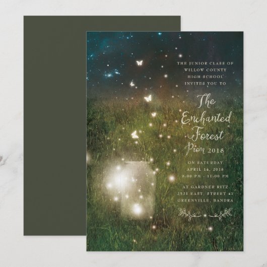 Betoverde Forest Mason Jar Firefly Prom uitnodigin Kaart (Voorkant / Achterkant)