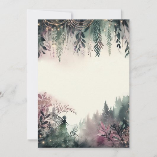 Betoverde Forest Mauve Fairy Bruiloft Save the Dat Kaart (Achterkant)