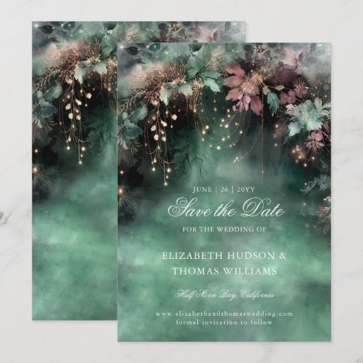 Betoverde Forest Mauve Gold Wedding Save the Date Kaart (Voorkant / Achterkant)