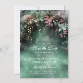 Betoverde Forest Mauve Gold Wedding Save the Date Kaart