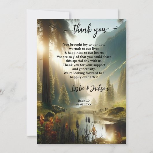 Betoverde Forest Mountain bruiloft foto Bedankkaart (Voorkant)