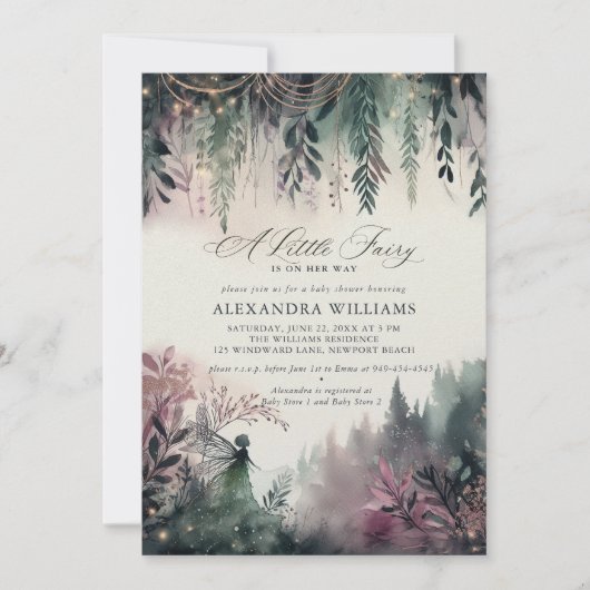 Betoverde Forest Mountains Fairy Girl Baby shower Kaart (Voorkant)
