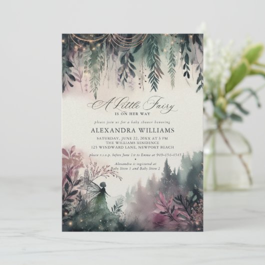 Betoverde Forest Mountains Fairy Girl Baby shower Kaart (Staand voorkant)