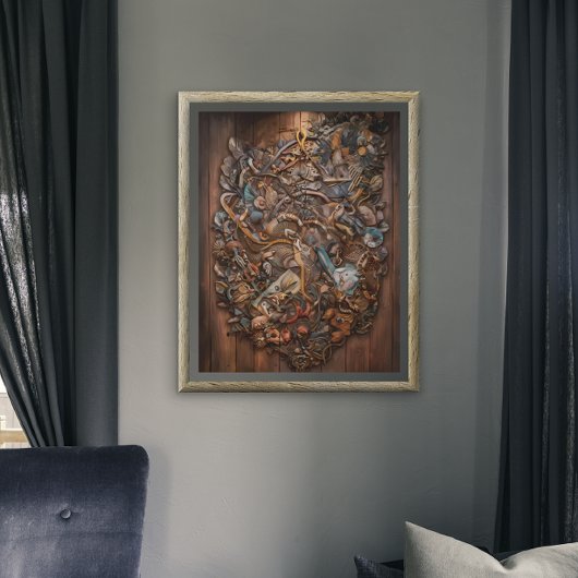 Betoverde Forest Mural op houten muur Poster