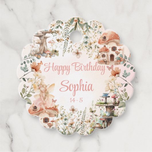 Betoverde Forest Mushroom Meisje's Eerste Verjaard Bedankjes Labels (Voorkant)