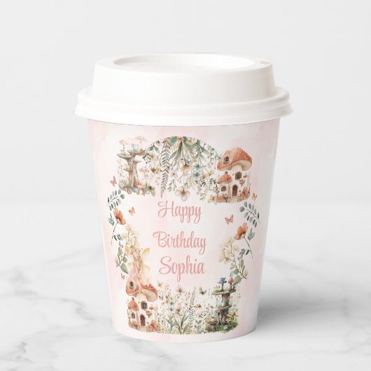Betoverde Forest Mushroom Meisje's Eerste Verjaard Papieren Bekers (Voorkant)