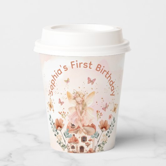 Betoverde Forest Mushroom Meisje's Eerste Verjaard Papieren Bekers (Voorkant)