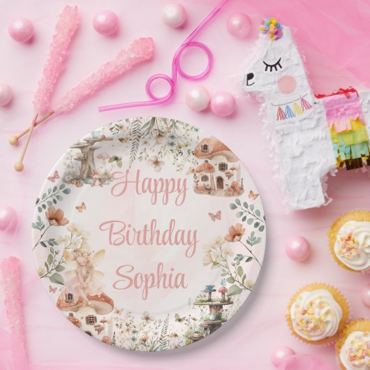 Betoverde Forest Mushroom Meisje's Eerste Verjaard Papieren Bordje (Feest)