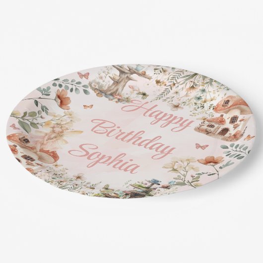 Betoverde Forest Mushroom Meisje's Eerste Verjaard Papieren Bordje (Gekanteld)