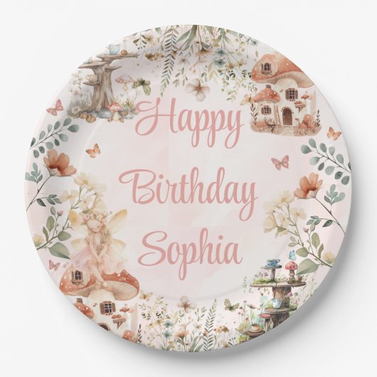 Betoverde Forest Mushroom Meisje's Eerste Verjaard Papieren Bordje (Voorkant)