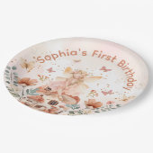 Betoverde Forest Mushroom Meisje's Eerste Verjaard Papieren Bordje (Gekanteld)