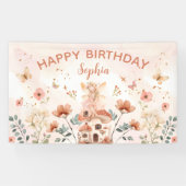 Betoverde Forest Mushroom Meisje's Eerste Verjaard Spandoek (Horizontaal)