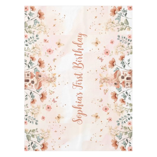 Betoverde Forest Mushroom Meisje's Eerste Verjaard Tafelkleed (Voorkant)