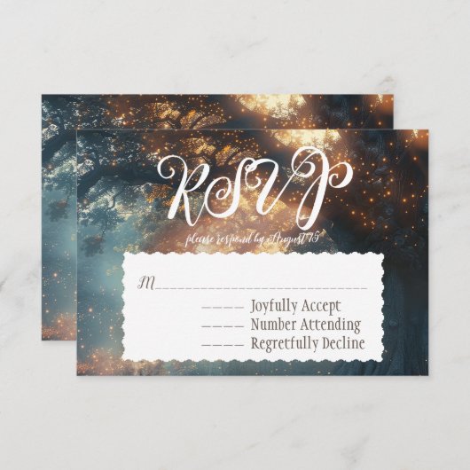 Betoverde Forest Oak Tree Fairy Lights RSVP Kaart (Voorkant / Achterkant)