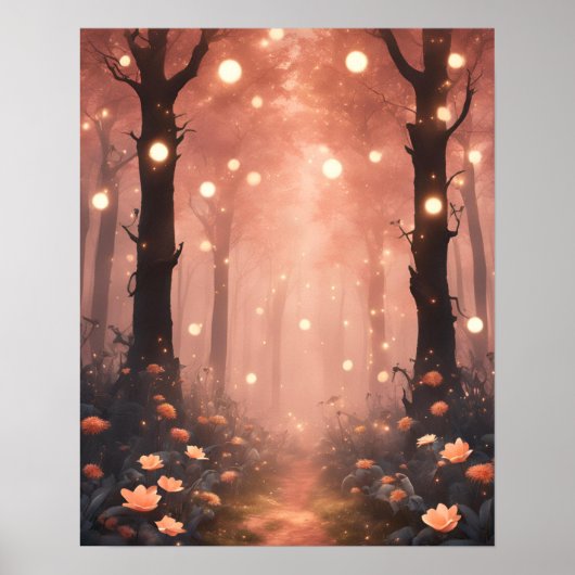 Betoverde Forest PEACH KLEINE LICHTJES Poster (Voorkant)