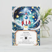 Betoverde Galaxy Rocket Verjaardag Kaart (Staand voorkant)