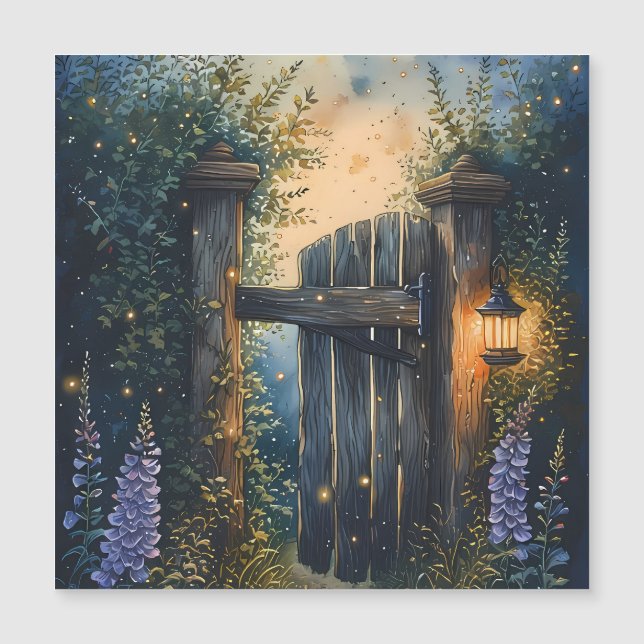 Betoverde Garden Gate Firefly Sky Magnetische Kaar (Voorkant)