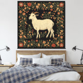 Betoverde Geit & Bloemen Folk Art Design Canvas Afdruk (Insitu (Slaapkamer))