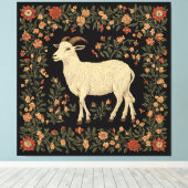 Betoverde Geit & Bloemen Folk Art Design Canvas Afdruk (Insitu (Houten vloer))